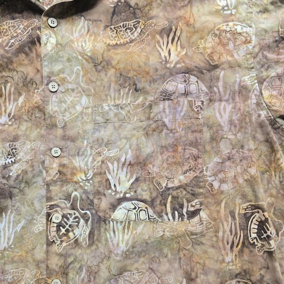Basic Options Shirt Mens Extra Large Brown Sea Turtle Hawaiian Button Up Casual - Picture 2 of 8